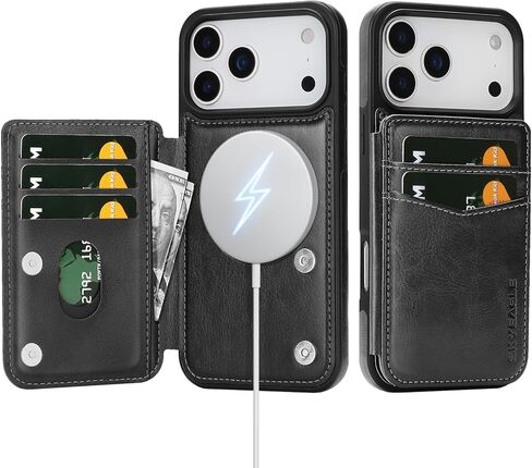 Compatible with Magsafe for iPhone 17 Pro Max Wallet Case with Card Holder,Women Men Phone Case PU Leather Kickstand Flip Protective Cover Credit Card Slots,for Apple 17 ProMax,Orange in Saudi Arabia