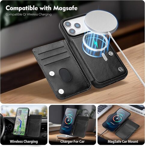Compatible with Magsafe for iPhone 17 Pro Max Wallet Case with Card Holder,Women Men Phone Case PU Leather Kickstand Flip Protective Cover Credit Card Slots,for Apple 17 ProMax,Orange in Saudi Arabia
