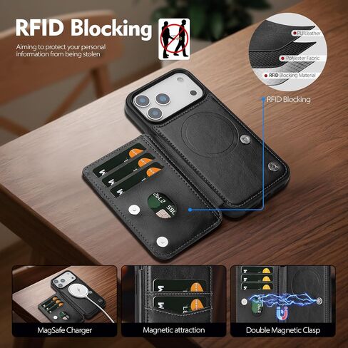 Compatible with Magsafe for iPhone 17 Pro Max Wallet Case with Card Holder,Women Men Phone Case PU Leather Kickstand Flip Protective Cover Credit Card Slots,for Apple 17 ProMax,Orange in Saudi Arabia