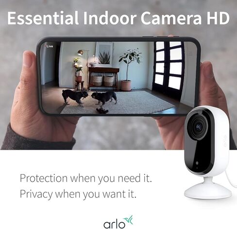 Arlo Essential 2nd Gen Security Camera, Indoor Wired HD Spotlight Cam, 2-Way Audio, Night Vision, Motion Alerts & Notifications, Live Stream, with Automated Privacy Shield, White in Saudi Arabia