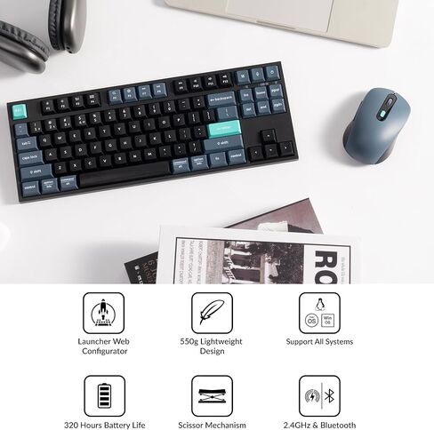 لوحة مفاتيح لاسلكية Keychron B33 ومجموعة ماوس BM25، 2.4 جيجا هرتز/بلوتوث 5.2/سلكي، 80% TKL صامتة محمولة، لوحة مفاتيح مريحة قابلة للتعديل، ماوس DPI قابل للتعديل، جهاز استقبال موحد لنظام التشغيل macOS Windows Linux in Kuwait
