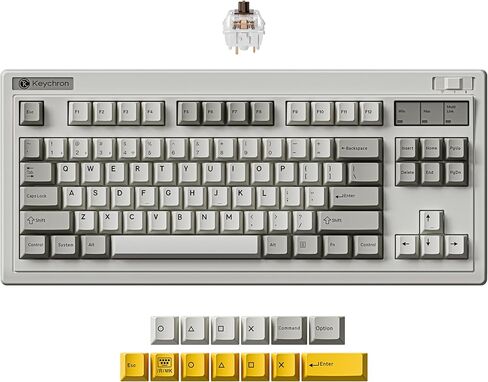 لوحة مفاتيح ميكانيكية لاسلكية Keychron R3 Retro، 80% TKL قابلة للتبديل السريع RGB عن طريق اللمس سوبر براون، وضع QMK ثلاثي (2.4 جيجا هرتز/بلوتوث/سلكي)، متوافق مع نظام التشغيل Mac PC Linux in Kuwait
