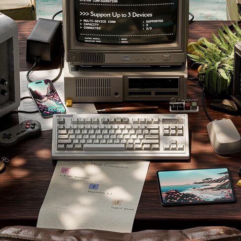لوحة مفاتيح ميكانيكية لاسلكية Keychron R3 Retro، 80% TKL قابلة للتبديل السريع RGB عن طريق اللمس سوبر براون، وضع QMK ثلاثي (2.4 جيجا هرتز/بلوتوث/سلكي)، متوافق مع نظام التشغيل Mac PC Linux in Kuwait