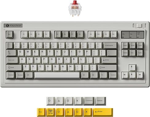 لوحة مفاتيح ميكانيكية لاسلكية Keychron R3 Retro، 80% TKL قابلة للتبديل السريع RGB عن طريق اللمس سوبر براون، وضع QMK ثلاثي (2.4 جيجا هرتز/بلوتوث/سلكي)، متوافق مع نظام التشغيل Mac PC Linux in Kuwait