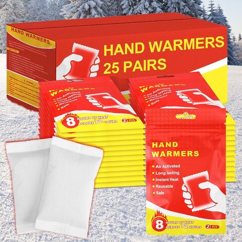 Jenaai 50 Pcs Hand Warmers 3.5x2.1'' Resealable Emergency Hand Warmers up to 8 Hours of Heat Across 72 h (hours) Long Lasting Safe Natural Odorless Air Activated for Cold Winter Skiing Hiking Survival in Saudi Arabia