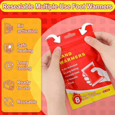 Jenaai 50 Pcs Hand Warmers 3.5x2.1'' Resealable Emergency Hand Warmers up to 8 Hours of Heat Across 72 h (hours) Long Lasting Safe Natural Odorless Air Activated for Cold Winter Skiing Hiking Survival in Saudi Arabia