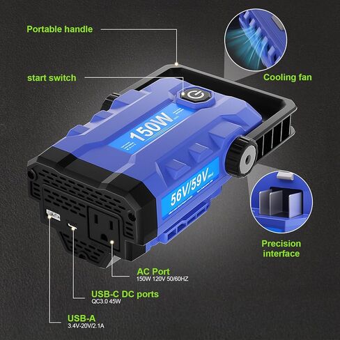 56V 150W Power Inverter Compatible with EGO 56V Lithium Battery BA1400 BA2800 BA4200, Portable Power Source with Dual USB Ports & AC Outlet for Outdoor Camping, Emergency Backup(Battery Not Included) in Saudi Arabia