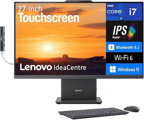 شاشة Lenovo IdeaCentre عالية الأداء الكل في واحد مقاس 27 بوصة تعمل باللمس IPS FHD (Intel i7-13620H، 32GB DDR5، 2TB PCIe SSD، Intel UHD، WiFi 6، كاميرا ويب، بلوتوث 5.2، Win 11 Pro) مع موسع منفذ USB DKZ in Kuwait