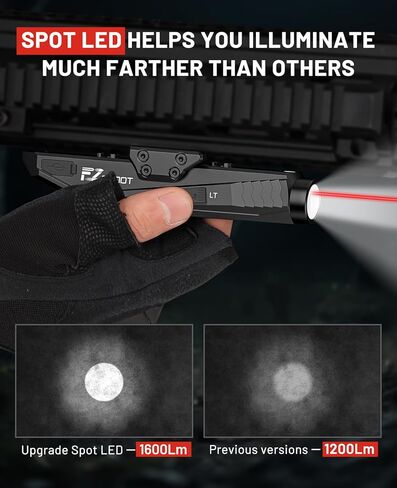 مصباح يدوي بندقية EZshoot 1600 لومن، مجموعة ليزر AR Light للبندقية، ضوء بندقية LED من الألومنيوم المؤكسد متوافق مع M-Rail وPicatinny، مصباح سلاح منخفض المستوى قابل لإعادة الشحن عبر USB in Kuwait