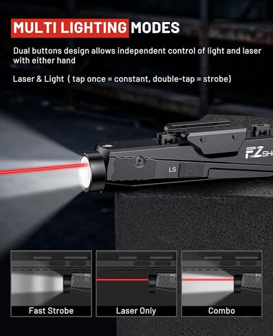 مصباح يدوي بندقية EZshoot 1600 لومن، مجموعة ليزر AR Light للبندقية، ضوء بندقية LED من الألومنيوم المؤكسد متوافق مع M-Rail وPicatinny، مصباح سلاح منخفض المستوى قابل لإعادة الشحن عبر USB in Kuwait