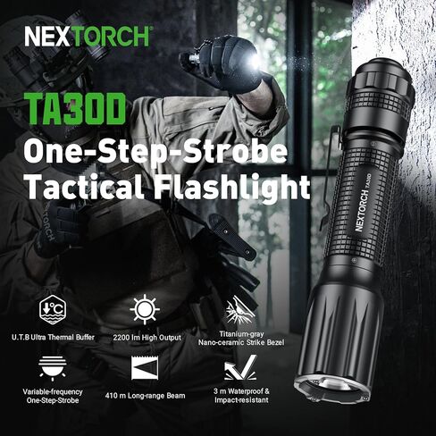 NEXTORCH TA30D مصباح يدوي تكتيكي 2200 لومن، مقاوم للماء عالي اللومن مشرق قوي جيب EDC مصباح يدوي قابل لإعادة الشحن مع 5 أوضاع وستروب وحلقة للبحث الليلي في حالات الطوارئ التكتيكية في الهواء الطلق in Saudi Arabia