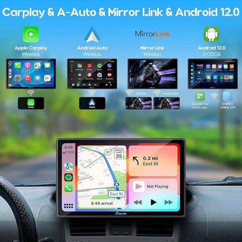 CARPURIDE 9 بوصة W901 Plus، نظام CarPlay اللاسلكي & Android Auto & Android 12.0، شاشة تشغيل السيارة عبر الإنترنت وغير متصل GPS للسيارة، G00GLE Play، Netflix، Mirror Link، صوت بلوتوث in Kuwait