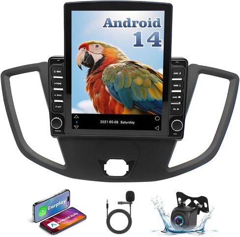 4+64G ستيريو سيارة مناسب لسيارة Ford Transit Custom 2013 2014 2015 2016 2017 2018 2019 مع Carplay اللاسلكي Android Auto Android 14 9.7 بوصة مستقبل راديو السيارة FM WiFi GPS SWC Bluetooth AHD Camera in Kuwait