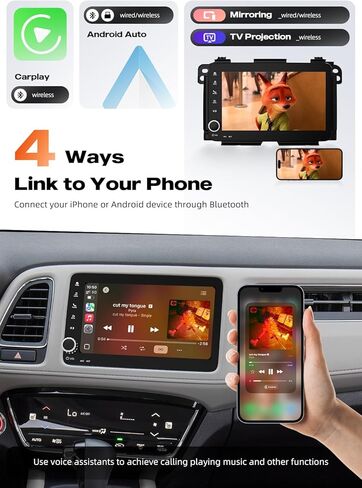 وحدة رأس Dasaita لسيارة Honda Vezel HR-V HRV 2013-2022، شاشة لمس QLED مقاس 8 بوصات، ستيريو سيارة Android 13 مع CarPlay اللاسلكي وAndroid Auto، ذاكرة وصول عشوائي 6 جيجابايت وذاكرة قراءة فقط 64 جيجابايت، نظام ملاحة GPS، بلوتوث 5.1، راديو FM/AM in Kuwait