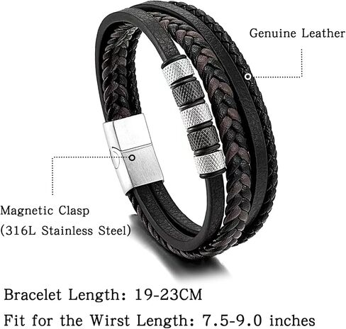 JSNOM Mens Leather Bracelet Gifts: Handmade Braided Genuine Leather Bracelet for Christmas Father's Day Birthday, Cuff Wristbands Black Bracelets Gifts for Men in Saudi Arabia