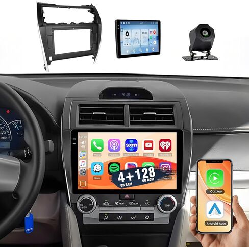 [4+128G] ستيريو سيارة Hikity Android لسيارة Toyota Camry 2012 2013 2014، 10.1 بوصة شاشة تعمل باللمس Incell راديو CarPlay/Android Auto، بلوتوث، ملاحة GPS، WiFi، FM/RDS + كاميرا احتياطية AHD in Kuwait