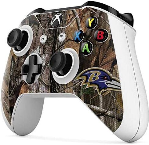 ملصق Skinit المخصص للألعاب متوافق مع وحدة تحكم Xbox One S - تصميم مموه مرخص رسميًا من NFL Baltimore Ravens Realtree AP in Kuwait