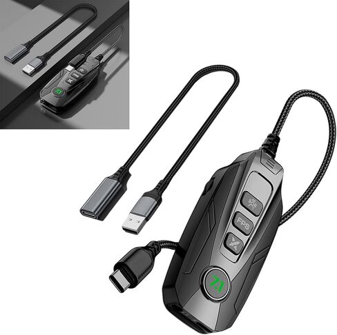 GS20 Type C/USB Small Sound Card 7.1 Channel External with Surround Sound for Wide Compatibility Use Black External Sound Card in Saudi Arabia