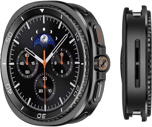 3 in 1 Metal Case Compatible with Samsung Galaxy Watch 8 Screen Protector 44mm, Rugged Protective Bumper with Back Frame + Tempered Glass Film for Galaxy Watch 44mm, Graphite/Orange in Saudi Arabia