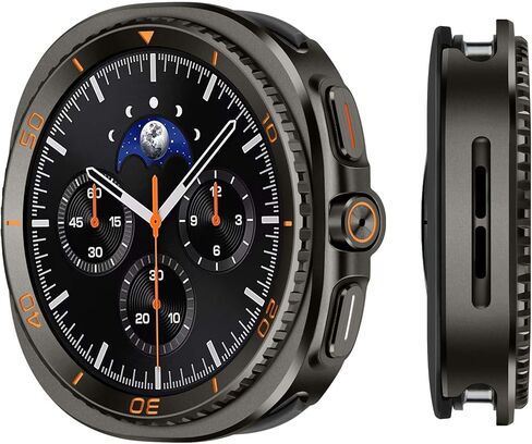 3 in 1 Metal Case Compatible with Samsung Galaxy Watch 8 Screen Protector 44mm, Rugged Protective Bumper with Back Frame + Tempered Glass Film for Galaxy Watch 44mm, Graphite/Orange in Saudi Arabia