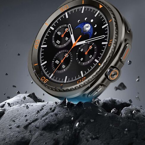 3 in 1 Metal Case Compatible with Samsung Galaxy Watch 8 Screen Protector 44mm, Rugged Protective Bumper with Back Frame + Tempered Glass Film for Galaxy Watch 44mm, Graphite/Orange in Saudi Arabia