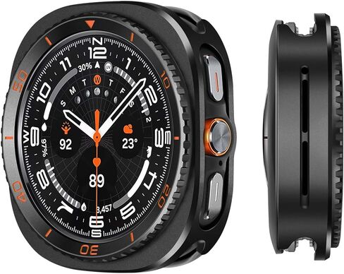 3 in 1 Metal Case Compatible with Samsung Galaxy Watch 8 Screen Protector 44mm, Rugged Protective Bumper with Back Frame + Tempered Glass Film for Galaxy Watch 44mm, Graphite/Orange in Saudi Arabia