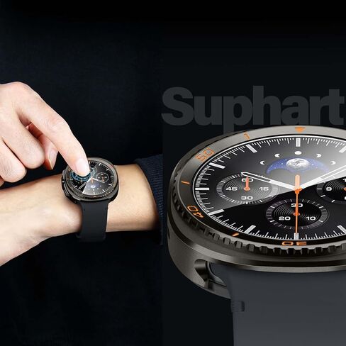 3 in 1 Metal Case Compatible with Samsung Galaxy Watch 8 Screen Protector 44mm, Rugged Protective Bumper with Back Frame + Tempered Glass Film for Galaxy Watch 44mm, Graphite/Orange in Saudi Arabia