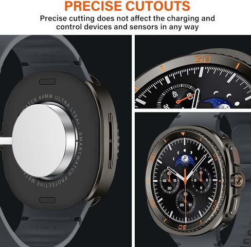 3 in 1 Metal Case Compatible with Samsung Galaxy Watch 8 Screen Protector 44mm, Rugged Protective Bumper with Back Frame + Tempered Glass Film for Galaxy Watch 44mm, Graphite/Orange in Saudi Arabia