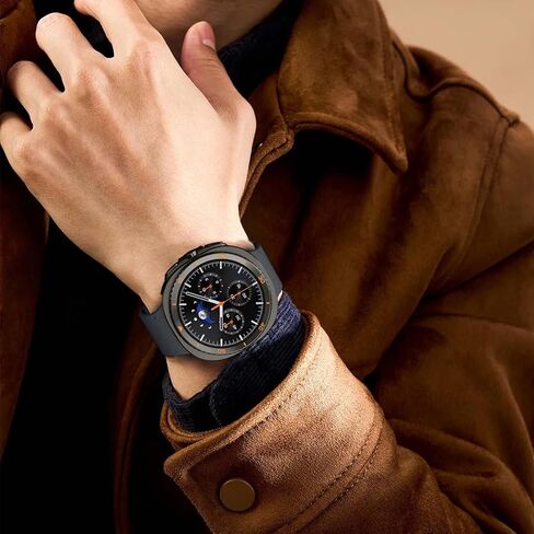 3 in 1 Metal Case Compatible with Samsung Galaxy Watch 8 Screen Protector 44mm, Rugged Protective Bumper with Back Frame + Tempered Glass Film for Galaxy Watch 44mm, Graphite/Orange in Saudi Arabia