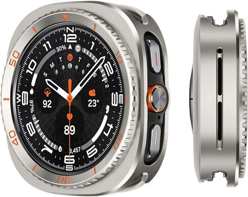 3 in 1 Metal Case Compatible with Samsung Galaxy Watch 8 Screen Protector 44mm, Rugged Protective Bumper with Back Frame + Tempered Glass Film for Galaxy Watch 44mm, Graphite/Orange in Saudi Arabia