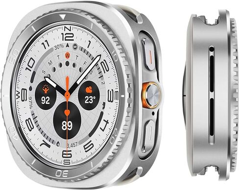 3 in 1 Metal Case Compatible with Samsung Galaxy Watch 8 Screen Protector 44mm, Rugged Protective Bumper with Back Frame + Tempered Glass Film for Galaxy Watch 44mm, Graphite/Orange in Saudi Arabia