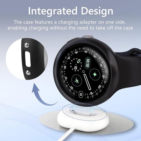 عبوتان - حافظات للساعة متوافقة مع ساعة Google Pixel Watch 4 (2025) مقاس 45 مم، قابلة للشحن مع حافظة، واقي شاشة من الزجاج المقوى عالي الدقة، حساس للمس، مقاوم للصدمات، أسود + شفاف in Kuwait