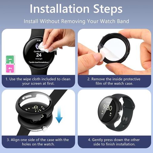 عبوتان - حافظات للساعة متوافقة مع ساعة Google Pixel Watch 4 (2025) مقاس 45 مم، قابلة للشحن مع حافظة، واقي شاشة من الزجاج المقوى عالي الدقة، حساس للمس، مقاوم للصدمات، أسود + شفاف in Kuwait