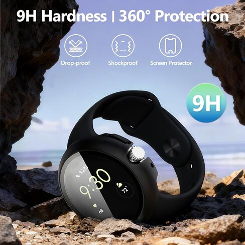 عبوتان - حافظات للساعة متوافقة مع ساعة Google Pixel Watch 4 (2025) مقاس 45 مم، قابلة للشحن مع حافظة، واقي شاشة من الزجاج المقوى عالي الدقة، حساس للمس، مقاوم للصدمات، أسود + شفاف in Kuwait