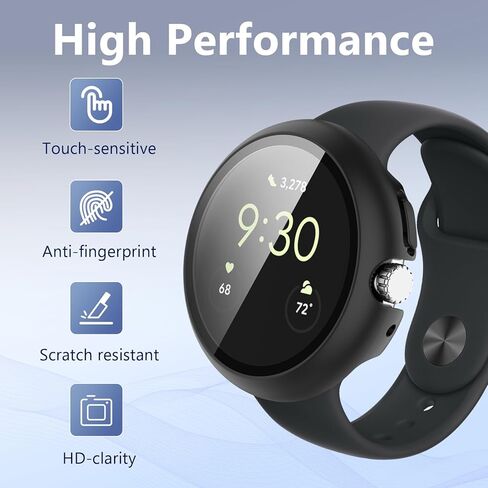عبوتان - حافظات للساعة متوافقة مع ساعة Google Pixel Watch 4 (2025) مقاس 45 مم، قابلة للشحن مع حافظة، واقي شاشة من الزجاج المقوى عالي الدقة، حساس للمس، مقاوم للصدمات، أسود + شفاف in Kuwait