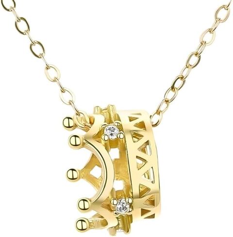 925 Sterling Silver Zircon Crown Necklace - 14K Yellow Gold Royal Charm Crown Necklace with Chain - Zircon Crown Pendant Necklace for Women - Crown Necklace for Women in Kuwait