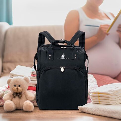 حقيبة ظهر للحفاضات، حقيبة حفاضات أطفال متعددة الوظائف مقاومة للماء مع محطة تغيير للأولاد والبنات، منفذ شحن USB، حقيبة سفر للأطفال ذات سعة كبيرة للأم والأب مع زجاجة معزولة، أسود in Kuwait