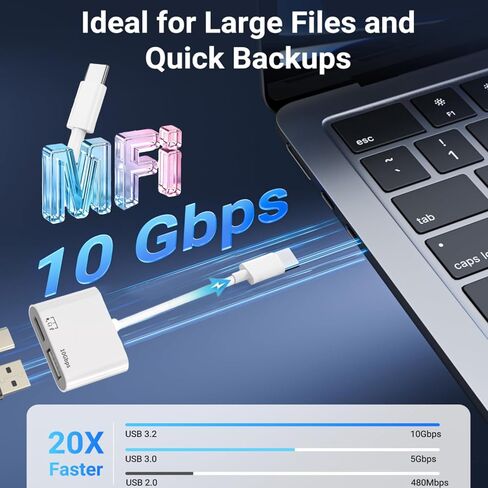 [معتمد من Apple MFi] محول USB-C إلى USB لجهاز iPhone 17/16/15، 10 جيجابت في الثانية USB-C ذكر إلى USB 3.2 أنثى OTG، كابل صوت 3 في 1 منفذ شحن PD 60 وات ونقل البيانات، متوافق مع MacBook Pro Air in Kuwait