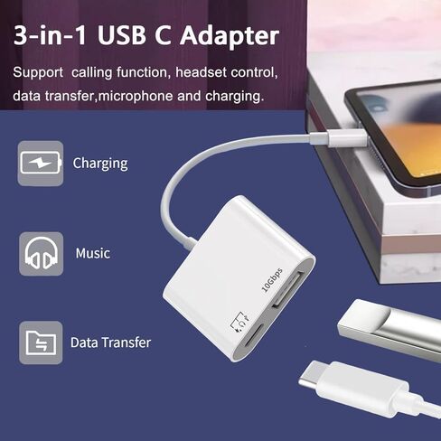 [معتمد من Apple MFi] محول USB-C إلى USB لجهاز iPhone 17/16/15، 10 جيجابت في الثانية USB-C ذكر إلى USB 3.2 أنثى OTG، كابل صوت 3 في 1 منفذ شحن PD 60 وات ونقل البيانات، متوافق مع MacBook Pro Air in Kuwait