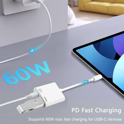 [معتمد من Apple MFi] محول USB-C إلى USB لجهاز iPhone 17/16/15، 10 جيجابت في الثانية USB-C ذكر إلى USB 3.2 أنثى OTG، كابل صوت 3 في 1 منفذ شحن PD 60 وات ونقل البيانات، متوافق مع MacBook Pro Air in Kuwait
