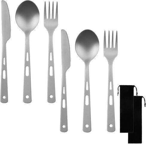 6 Pcs Pure Titanium Fork Spoon Knife Camping Utensils Set Portable Titanium Cutlery, Lightweight Travel Tableware Utensil Set with Carrying Bag for Outdoor Camping Backpacking Picnic Hiking in Saudi Arabia