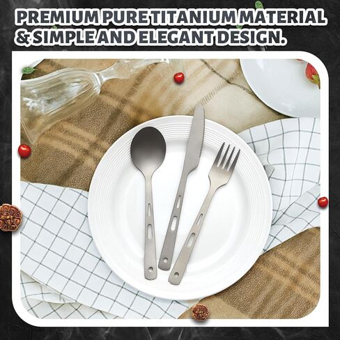 6 Pcs Pure Titanium Fork Spoon Knife Camping Utensils Set Portable Titanium Cutlery, Lightweight Travel Tableware Utensil Set with Carrying Bag for Outdoor Camping Backpacking Picnic Hiking in Saudi Arabia