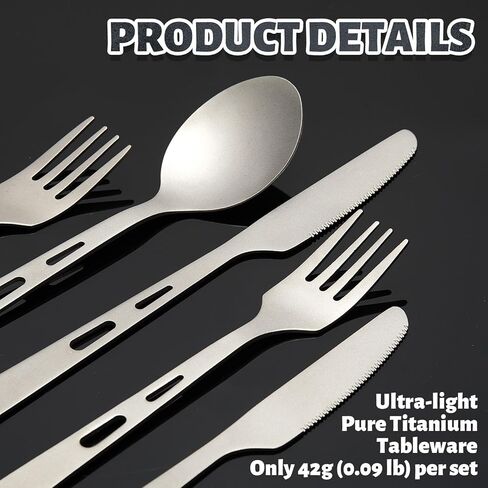 6 Pcs Pure Titanium Fork Spoon Knife Camping Utensils Set Portable Titanium Cutlery, Lightweight Travel Tableware Utensil Set with Carrying Bag for Outdoor Camping Backpacking Picnic Hiking in Saudi Arabia