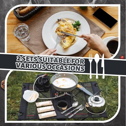 6 Pcs Pure Titanium Fork Spoon Knife Camping Utensils Set Portable Titanium Cutlery, Lightweight Travel Tableware Utensil Set with Carrying Bag for Outdoor Camping Backpacking Picnic Hiking in Saudi Arabia