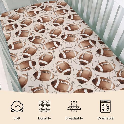 Football Game Day Baby Crib Sheets American Football Sports Baby Sheet Fitted Crib Mattress Cover Standard Toddler Mattress 52''x28'' in Saudi Arabia