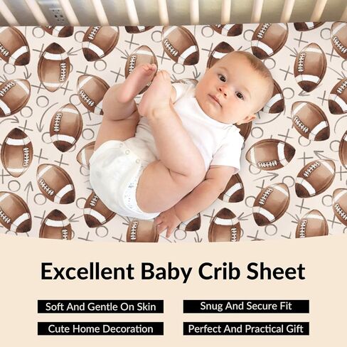 Football Game Day Baby Crib Sheets American Football Sports Baby Sheet Fitted Crib Mattress Cover Standard Toddler Mattress 52''x28'' in Saudi Arabia