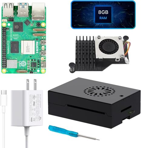 مجموعة iRasptek Starter Kit لـ Raspberry Pi 5 8GB RAM - تتضمن لوحة 8GB، ومحول طاقة 5.1V 5A USB-C Pi5، وحافظة معدنية Pi5 ومبرد نشط in Kuwait