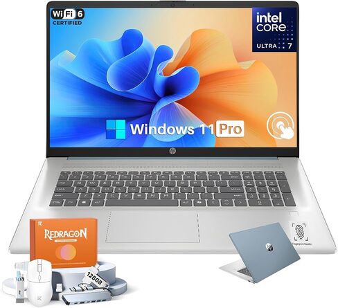 كمبيوتر محمول HP بشاشة لمس 17.3 بوصة، Intel Ultra 7 255U مع Intel AI Boost (12 NPU Tops)، 32 جيجابايت DDR5، 1 تيرابايت SSD، شاشة HD + 250 nit، Copilot AI، لوحة مفاتيح بإضاءة خلفية، بطارية طويلة، Windows11 Pro، مع الملحقات in Kuwait