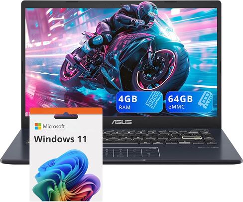 كمبيوتر محمول ASUS، شاشة FHD مقاس 14 بوصة، Intel Pentium Silver N6000، ذاكرة الوصول العشوائي 4 جيجابايت، تخزين eMMC سعة 64 جيجابايت، Windows 11 Home في وضع S، Intel UHD Graphics، Star Black، E410KA-PM464 (متجدد) in Kuwait