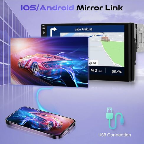 ستيريو سيارة بشاشة لمس عالية الدقة مع بلوتوث، 1 DIN 7 بوصة مستقبل صوت راديو السيارة منفذ USB AUX SD مرآة وصلة كاميرا الرؤية الخلفية FM EQ SWC وحدة تحكم عجلة القيادة وأضواء ملونة in Kuwait